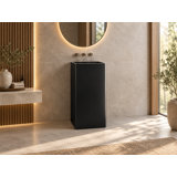 Vast Studio Black/Gray Freestanding Pedestal Sink – Solid Surface Rectangular Basin with Metallic Luxury Finish & Modern Minimalist Spa-Inspired Design