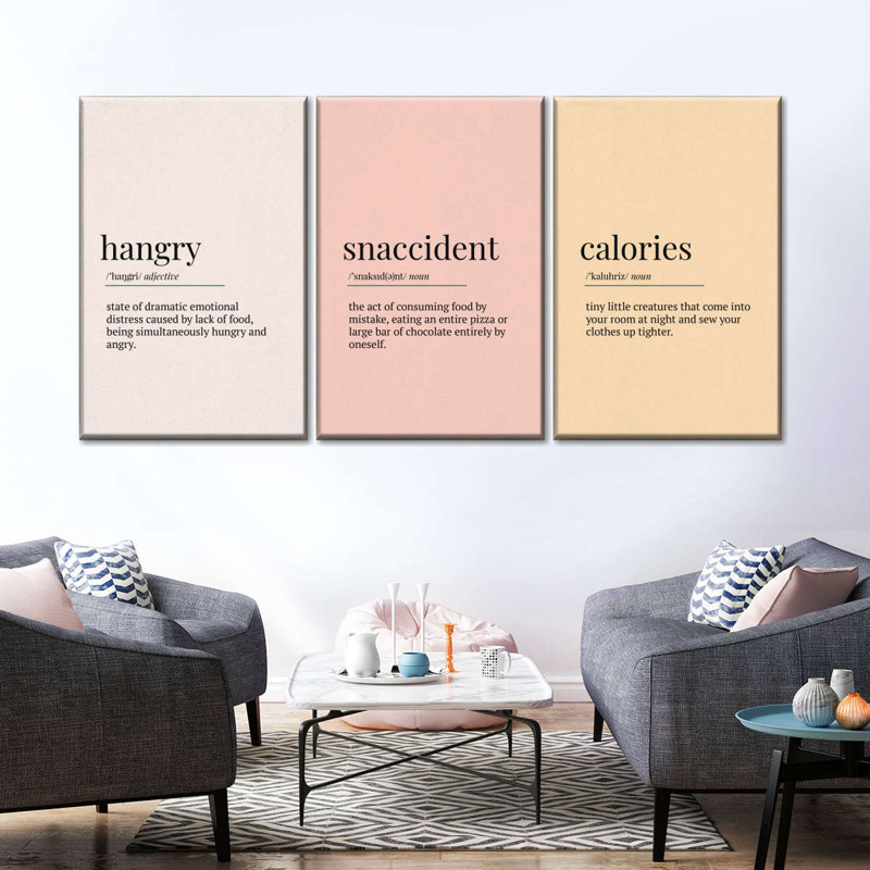 Drôle de mots gourmets sur toile, ensemble de 3 pièces, H 12 po x l 26 po x P 1 po