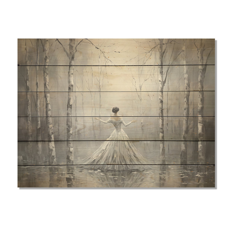 Wood Birchs Woman Ballet - Tree Birch Wood Art On Natural Pine Wood, 10" H x 20" W