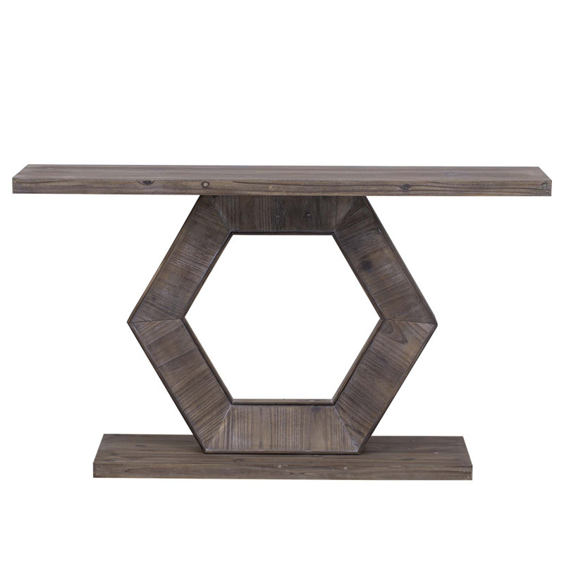 Modern Entryway Table With Innovative Hollow Hexagon Leg Structure And Premium Fir Veneer Finish, Natural Wood