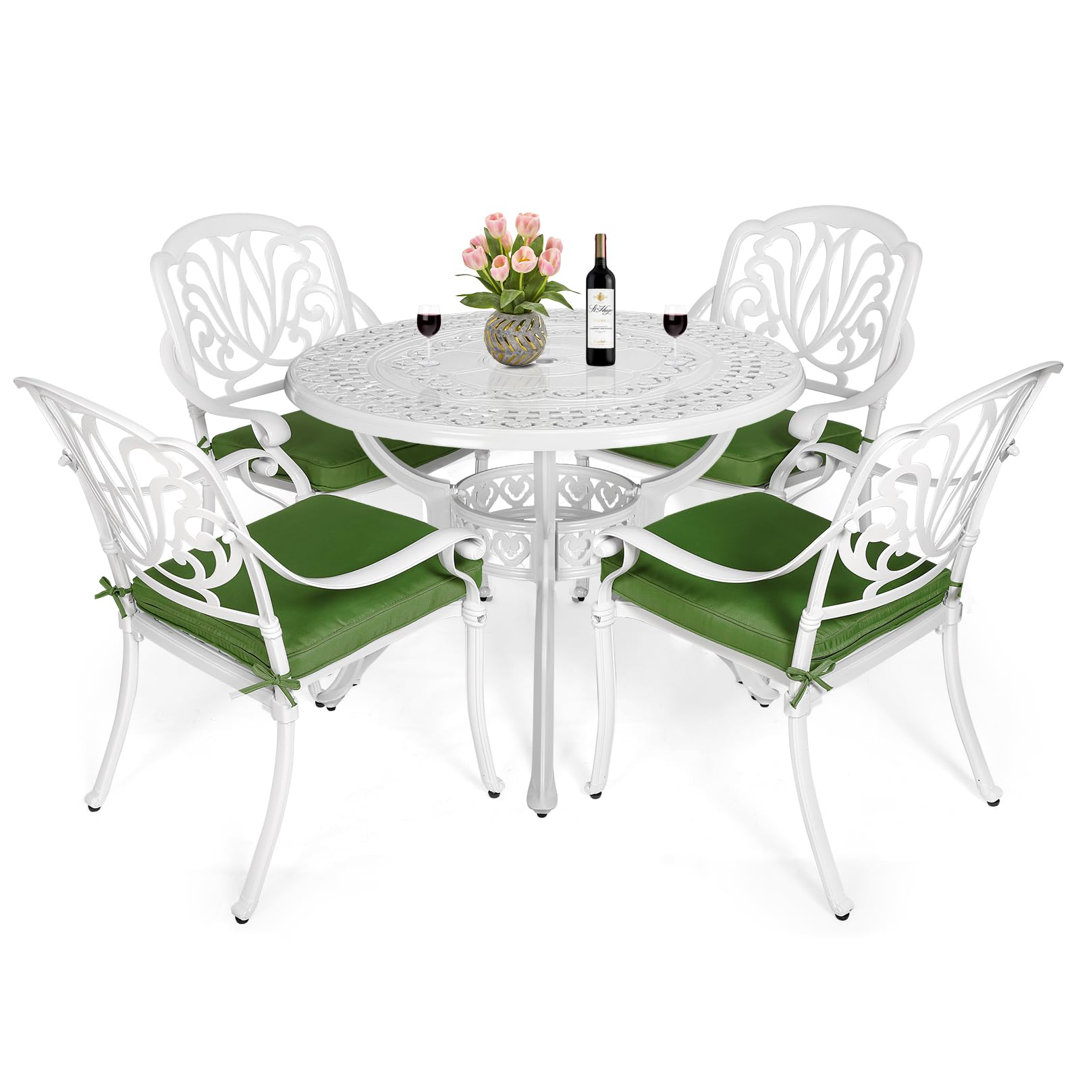 4 - Person Metal Patio Dining Set with Round Table , Cushions Included MEETWARM
