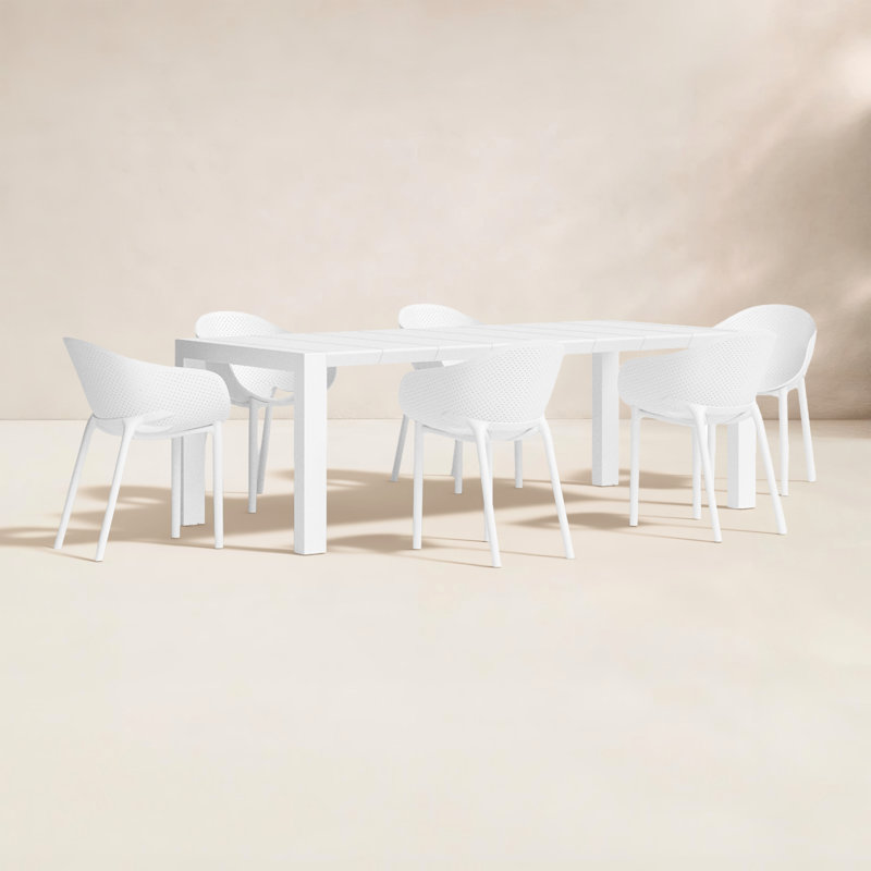 Farrah 6 - Person Patio Dining Set with Extendable Rectangular Table, White