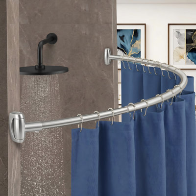 Silver Curved Shower Rod, 42-72 Inches Extra Wide, Rustproof Premium Stainless Steel, Requires Drilling for Bathroom