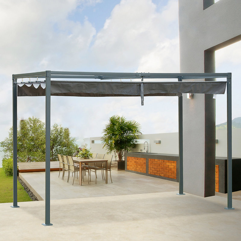 Paineville 3 x 2m Metal Outdoor Pergola with Retractable Roof Grey