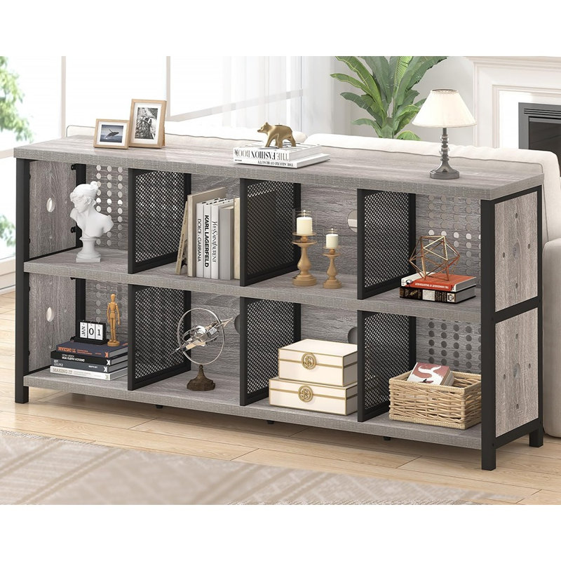 Bibliothèque moderne industrielle 4-8 cubes, grande tablette horizontale en bois rustique et en métal, organisateur de rangement autoportant pour bureau, chambre à coucher, salon, gris clair