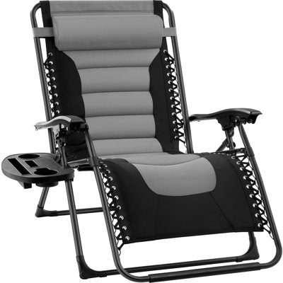 Danny-James Oversized Padded Zero Gravity Chair, Folding Outdoor Patio Recliner w/ Side Tray