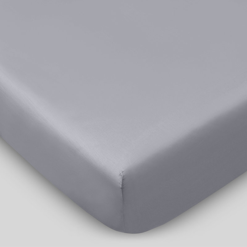 Sateen 400 Thread Count Organic 100% Cotton Fitted Sheet, Light Gray, Full/Double Fitted Sheet