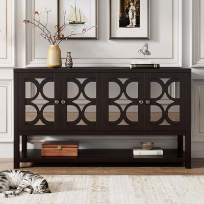 Elegant Sideboard  with Mirrored Doors and Durable Acacia Wood Legs