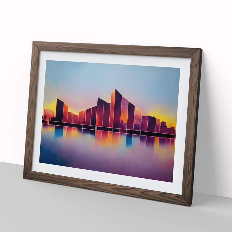 Marvellous Skyscraper Skyline Abstract - Single Picture Frame Painting, 46cm H x 64cm W x 2cm D, Walnut