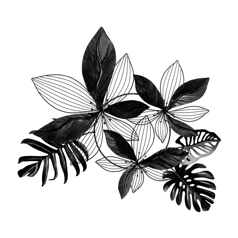 Décoration murale noire en métal avec motif floral tropical