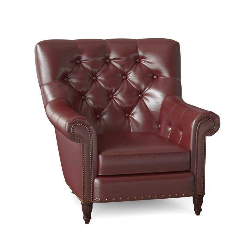 Kirby Leather Club Chair, Outsider Raven Genuine Leather, Mahogany, #9 & #54 French Natural