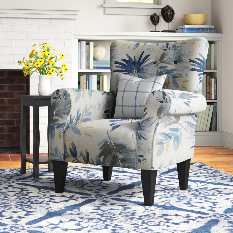 Euart 76.2Cm Wide Tufted Polyester Armchair, Blue Floral Sky Polyester