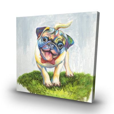 Colorful smiling pug - 32"x32" art on canvas