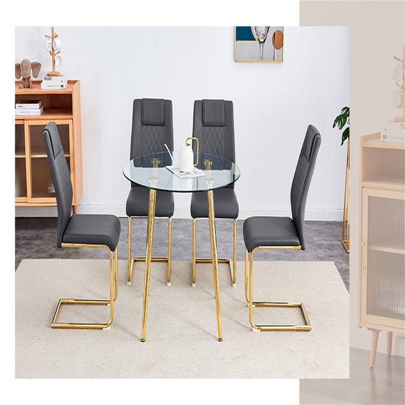 Ensemble de salle à manger moderne en verre trempé 5 pièces Olaitan, 30"H x 36"L x 36"W, Gray/Silver, Argent