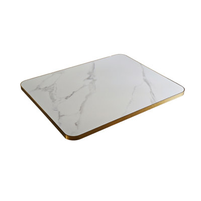 Plateau de table en marbre fritté blanc 36 "x 36", 1 1/8 "avec veines gris clair et bordure en aluminium, pour une utilisation intérieure / extérieure