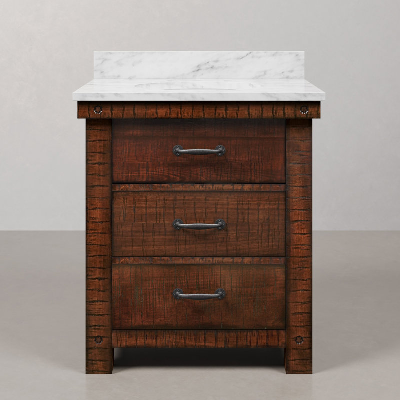 Jessen 30'' W Single Vanity, Carrara White, Rostic Sienna