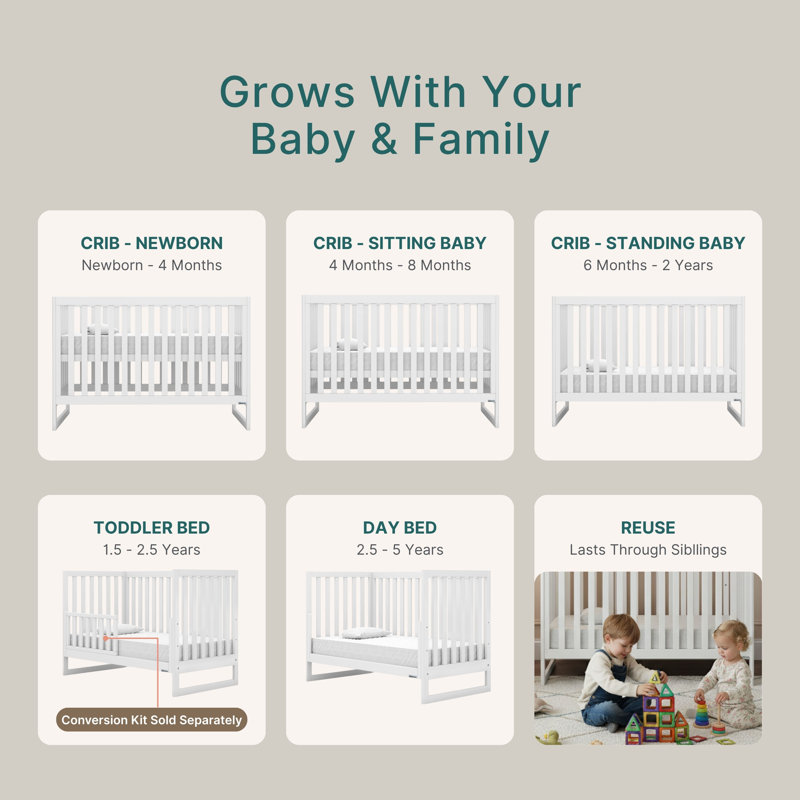 Austin 3-in-1 Convertible Crib, Natural, White