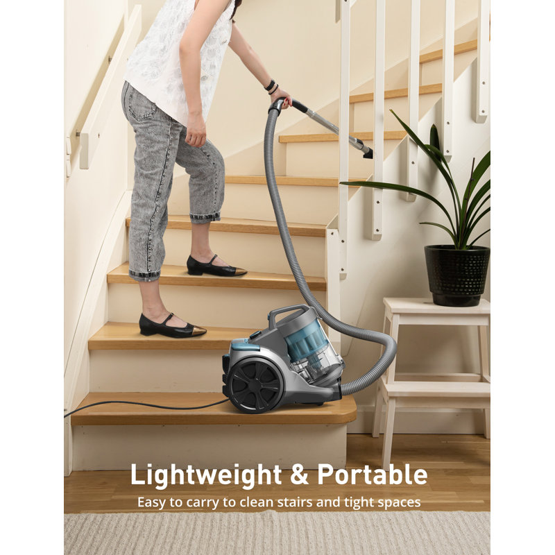 Aspirateur puissant 1700W, aspiration forte 45kPa, filtre multi-cyclone sans sac, filtre HEPA hypoallergénique double, bac à poussière de grande capacité de 3,5 pintes, livré avec 4 accessoires, aspirateur avec cordon, conçu pour les planchers durs et les poils d'animaux