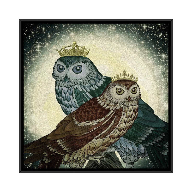 «Owls», impression sur toile, H 18 po x l 18 po x P 1,5 po, Pas de tapis, Toile avec cadre noir