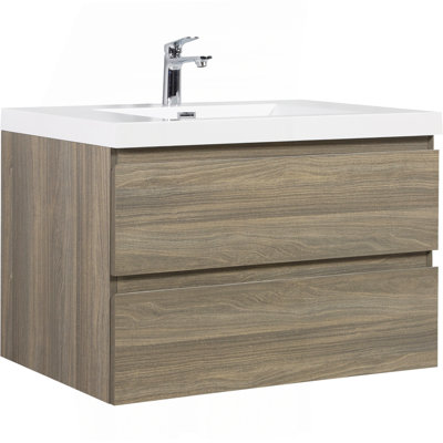 Meuble-lavabo flottant 36 po avec lavabo, meuble-lavabo mural moderne avec lavabo à surface solide et tiroirs à fermeture en douceur, gris cendré