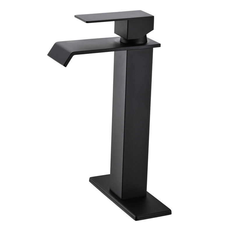Robinet de salle de bain à cascade, poignée simple, acier inoxydable noir mat, et résistance à la corrosion, aérateur de 1,2 gallon par minute, robinet à poignée escamotable avec bec,