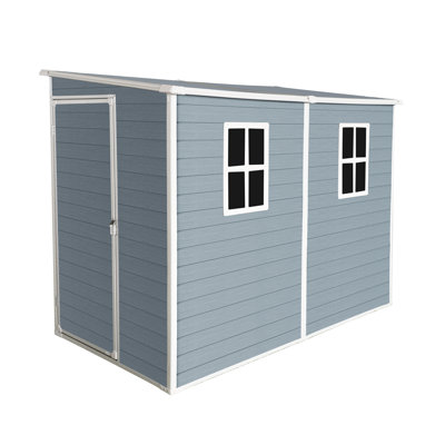 4X8 FT Outdoor Storage Shed Resin Cabinet With Lockable Doors,Two-Window For Bikes And Patio Lawn Furniture Tools