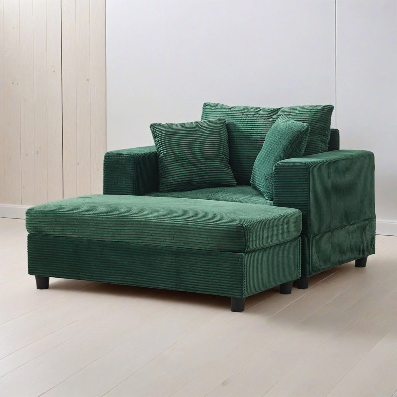 Chaise longue avec repose-pieds de rangement amovible, Vert