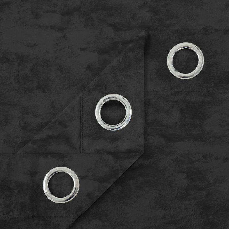 Hollange Crushed Velvet Eyelet Windows Panel Curtains, 228 W x 228 D cm, Black