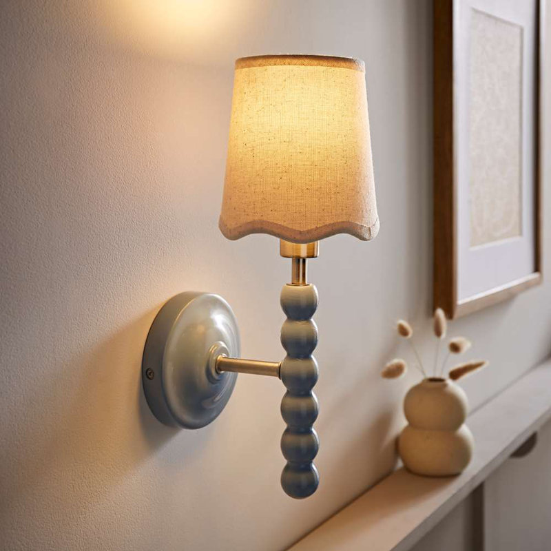 Alderic Manufactured Wood Armed Sconce, No, Cream, Blue