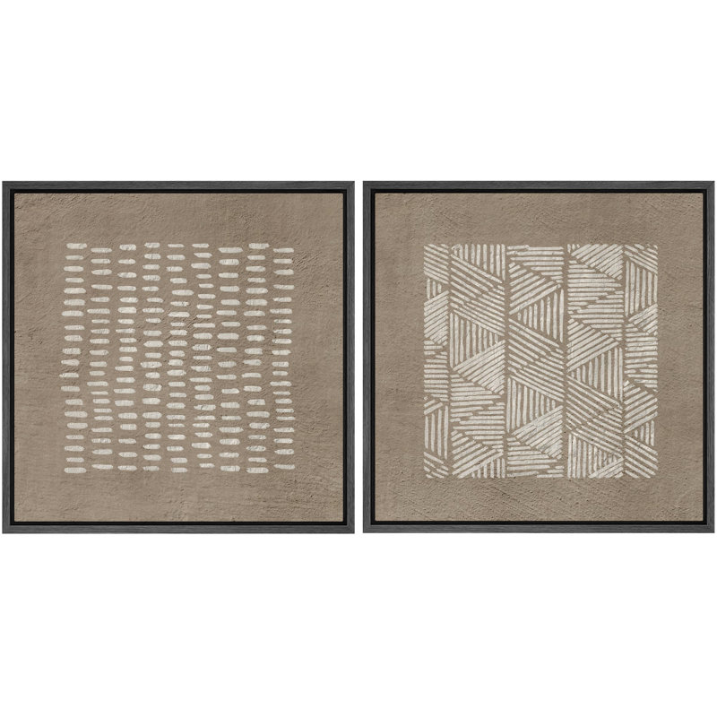 " Brown Minimalist Line Patterns On Textured Background Modern Art Nordic " 2 - Pieces, Black, 16" H x 16" W