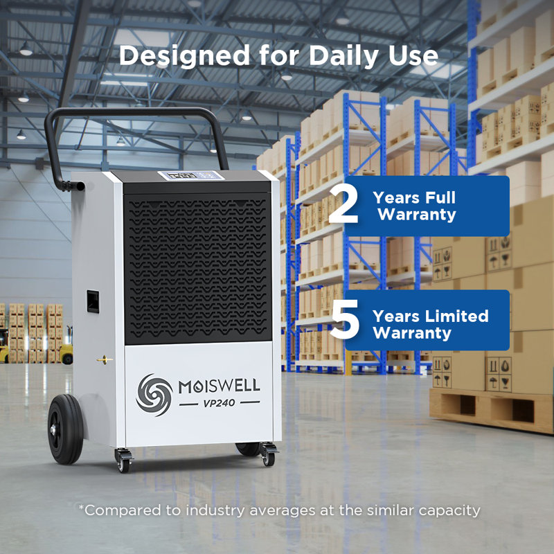 240 Pints Commercial Dehumidifier With Pump Automatic Continuous Draining for Basements & Industrial Sites up to 8,500 Sq. Ft.