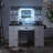 47" Farmhouse Makeup Vanity with Sliding Mirror, 3-Color LED Lights, Charging Station, Glass Top, Stool & Storage