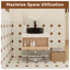Meuble-lavabo flottant 24 po avec lavabo vasque rond noir mat, meuble-lavabo mural moderne avec tablette de rangement ouverte, finition blanc et chêne clair-372426690-372426717