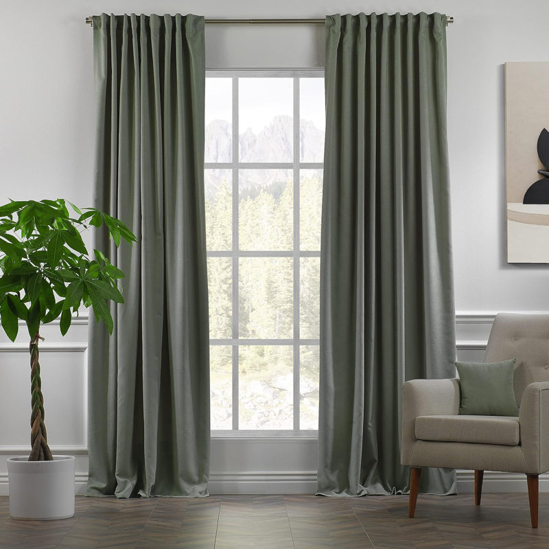 Amoya Velvet Room Darkening Curtain Pair, 52" W x 276" L, Leaf Green