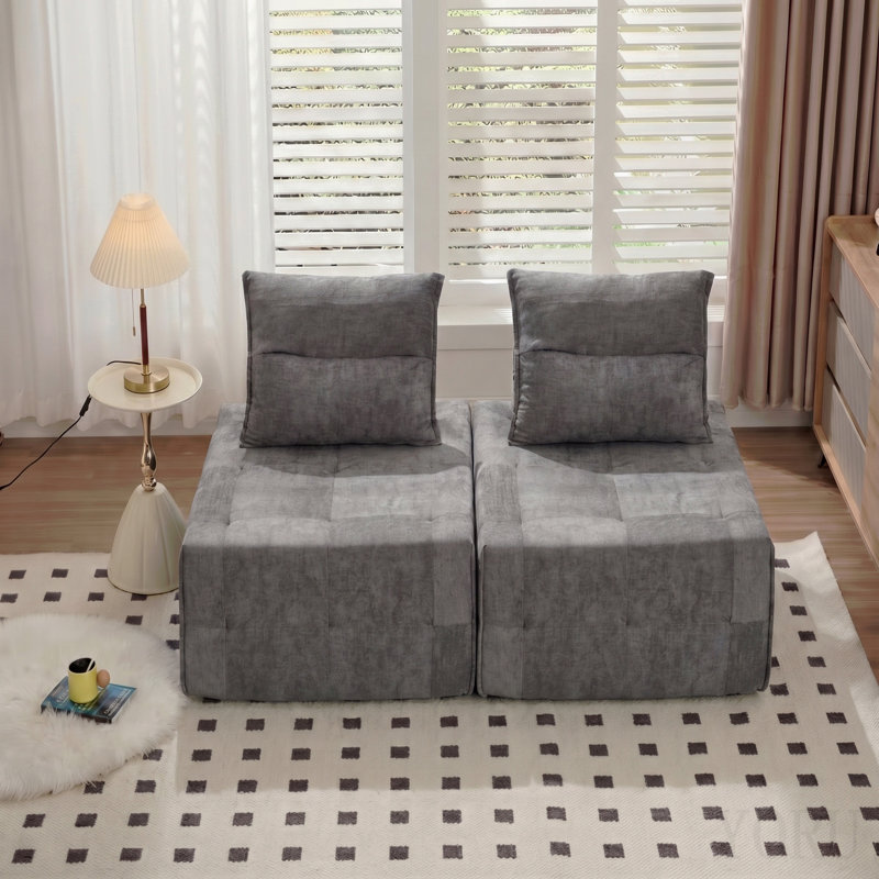 Canapé modulaire à assise profonde avec dossier réglable - Canapé compressé en chenille de 39,37 po pour le salon, la chambre à coucher, le salon (2 pièces), gris.