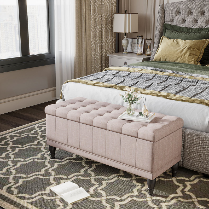 Caffin Upholstered Flip Top Storage Bench, Cream