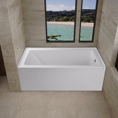 54" X 32" Alcove Bathtub – Acrylic Soaking Tub With Integral Apron, Right Drain, Three-Wall Installation, Modern Bathroom Tub