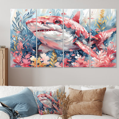 Aquarelle de requin rose et gris