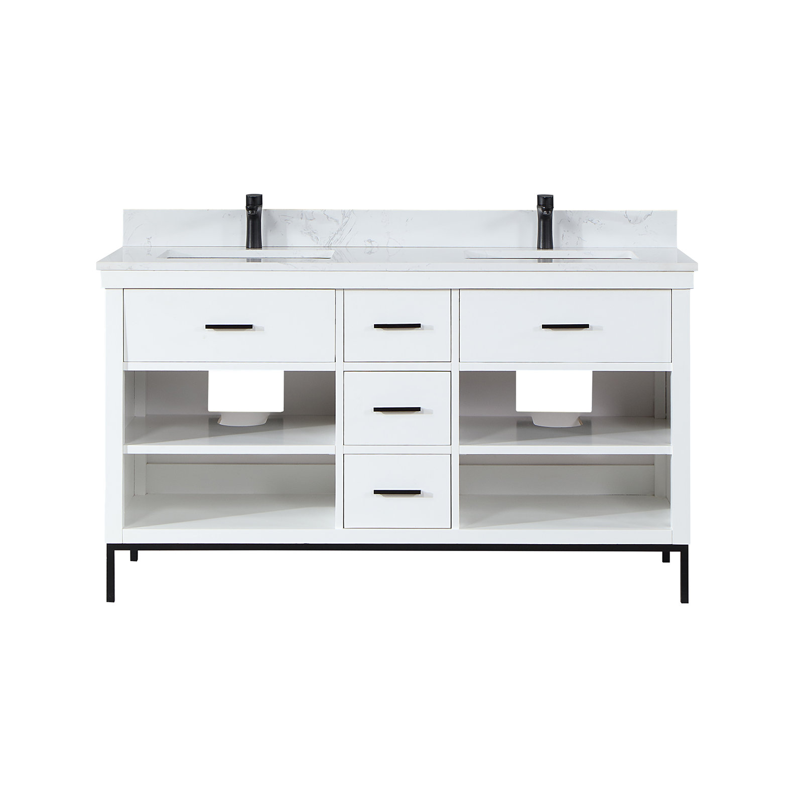 Kesia 60'' Double Bathroom Vanity, Matte Black, White