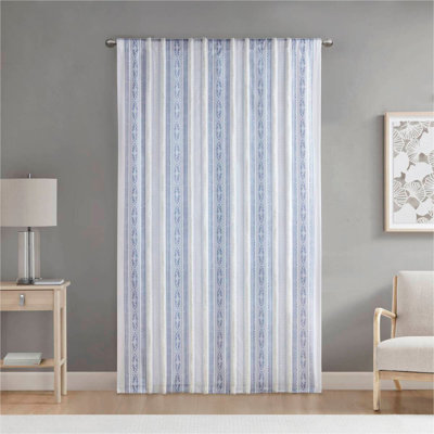 Panneau de rideau imprimé poly avec rayure et doublure touffetées 50 x 95 po