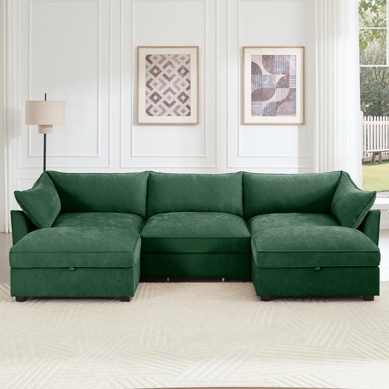 Canapé modulaire en chenille, Chenille verte, H 31,4 po x l 112,6 po x P 56,6 po