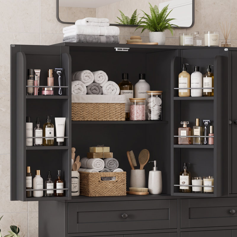 70.5" H Freestanding Bathroom Cabinet With 6 Louvered Doors & 2 Drawers, Black