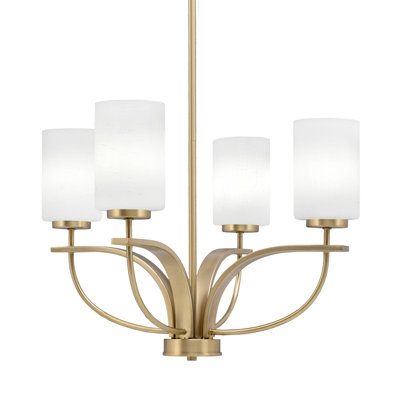 Lustre 4 lumières verticales Unia présenté en finition nouvel âge avec verre mousseline blanc 4 "Unia