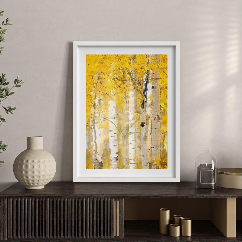 Bouleaux lumineux en automne, H 14 po x l 11 po, Blanc