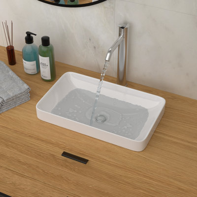 Lavabo de salle de bain semi-encastré en céramique blanc 19 po x 12 po - vasque de comptoir