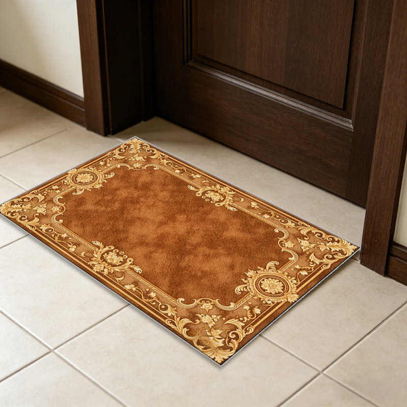 Brown Gold Borderarea rugs for Living Room, Soft and Comfortable, Suitable for all seasons, easy to maintain, machine washable Indoor floor mat, Under Table Farmhouse suitable for Bedroom, Dining Room, Study, Patio, Balcony, Home Decor
