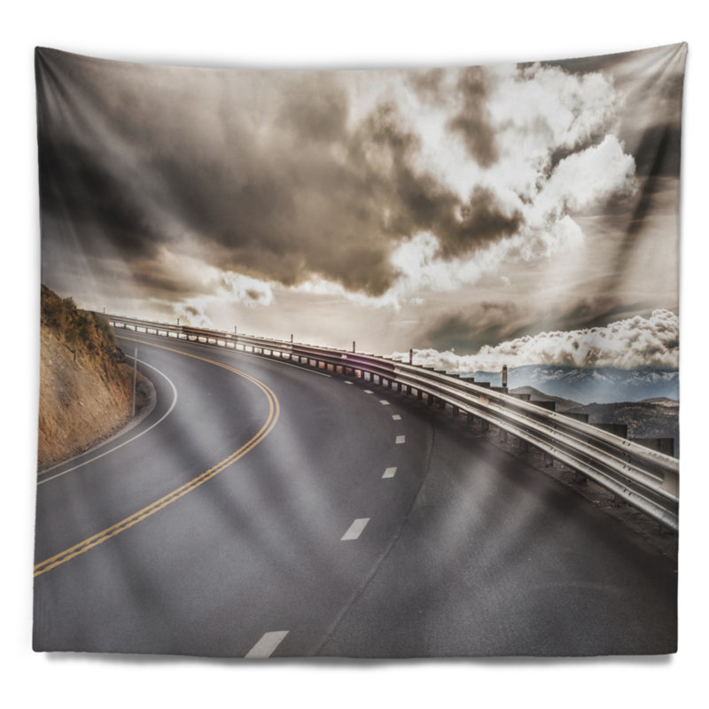 Photographie sky road curve paysage tapisserie, H 32 po x l 39 po