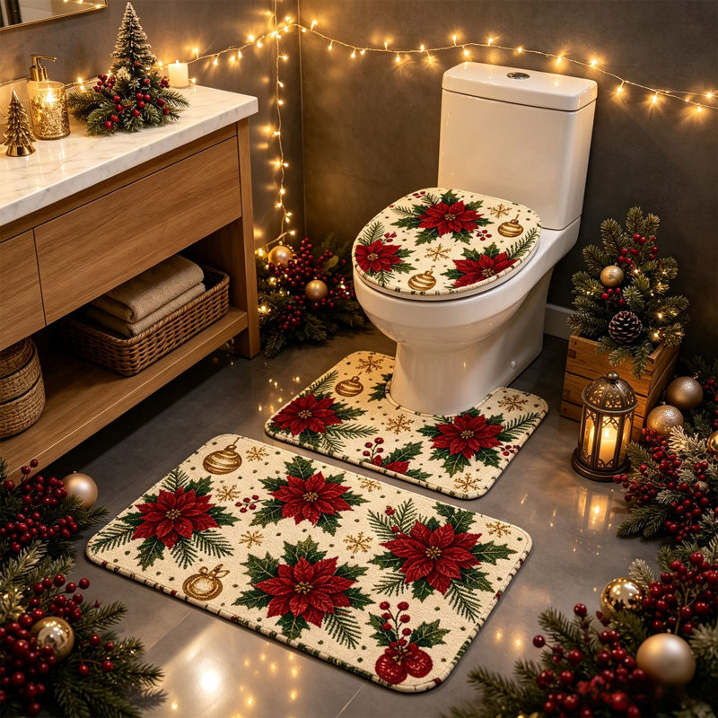 Décorations de Noël Ensemble de tapis de toilette pour salle de bain 3 pièces, C