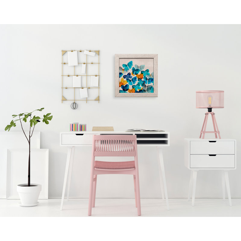 « bleu foncé et orange », reproduction de peinture à l’aquarelle, H 12 po x l 12 po x P 0,75 po, Encadrement patiné