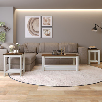 3-Piece Coffee and End Table Set with Angled Legs in White